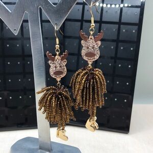 Christmas Festive Fun Statement Reindeer Deer Animal Beaded Earrings